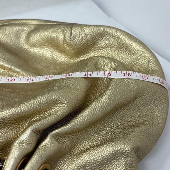 MICHAEL KORS hobo wide metal gold bag in a half circle with firm brown handle - Picture 10 of 12